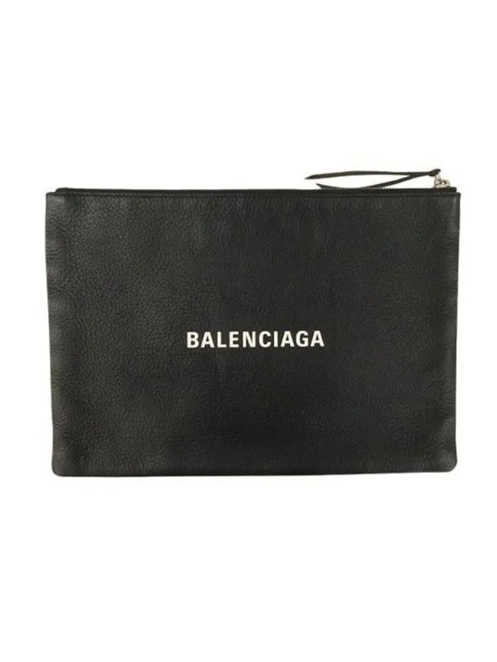 Balenciaga Logo Print Clutch Leather Black Handbag Purse
